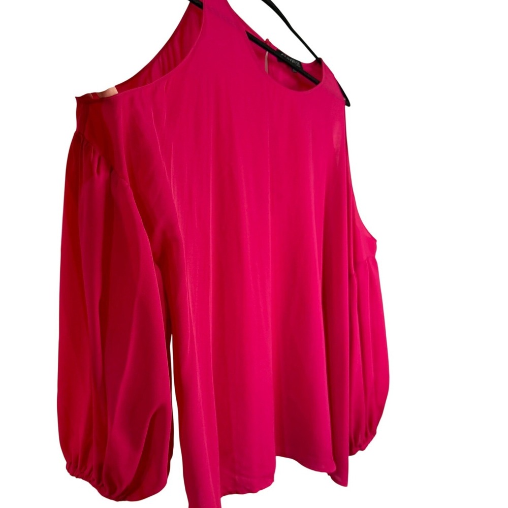 Eloquii Blouse Womens 28 Pink Cold Shoulder Balloon Sleeve Chiffon Keyhole Top